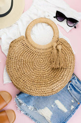 Straw Tassel O-Ring Tote - Chic & Casual Design, Totes, $ 41.00, A Moment Of Now™